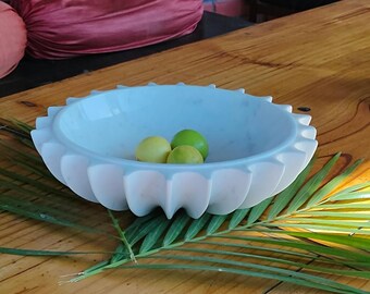 Handcrafted White Marble Ruffle Bowl: Modern Coffee Table Centerpiece