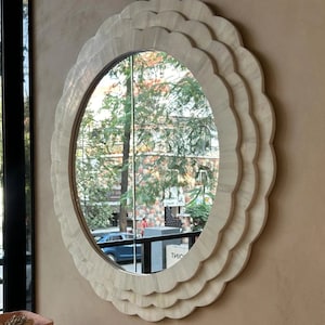 Bone Inlay rounded Design Mirror Frame – Elegant Wall Decor handcrafted inlay bathroom wall mirror