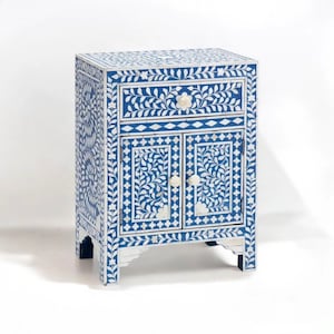 Bone Inlay Bedside Nightstand – Elegant handmade bedside Table for Luxury Bedroom Décor