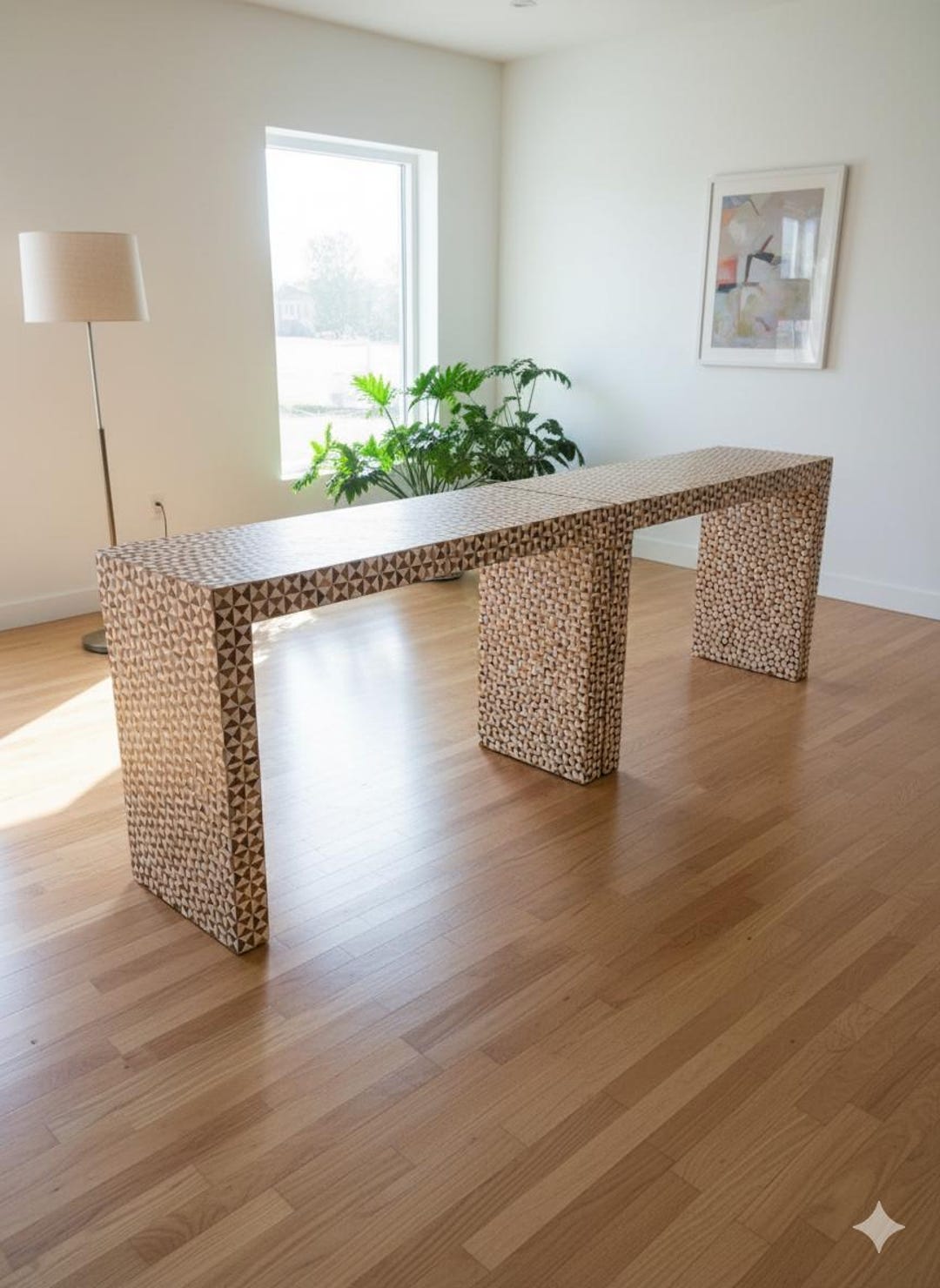 Luxury Bone Inlay Console Table | Long Geometric Entryway Desk ...
