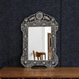 Artisan-Crafted Bone Inlay Mirror Frame – Luxurious Handmade Wall Accent  Elegant Decorative Wall Mirror