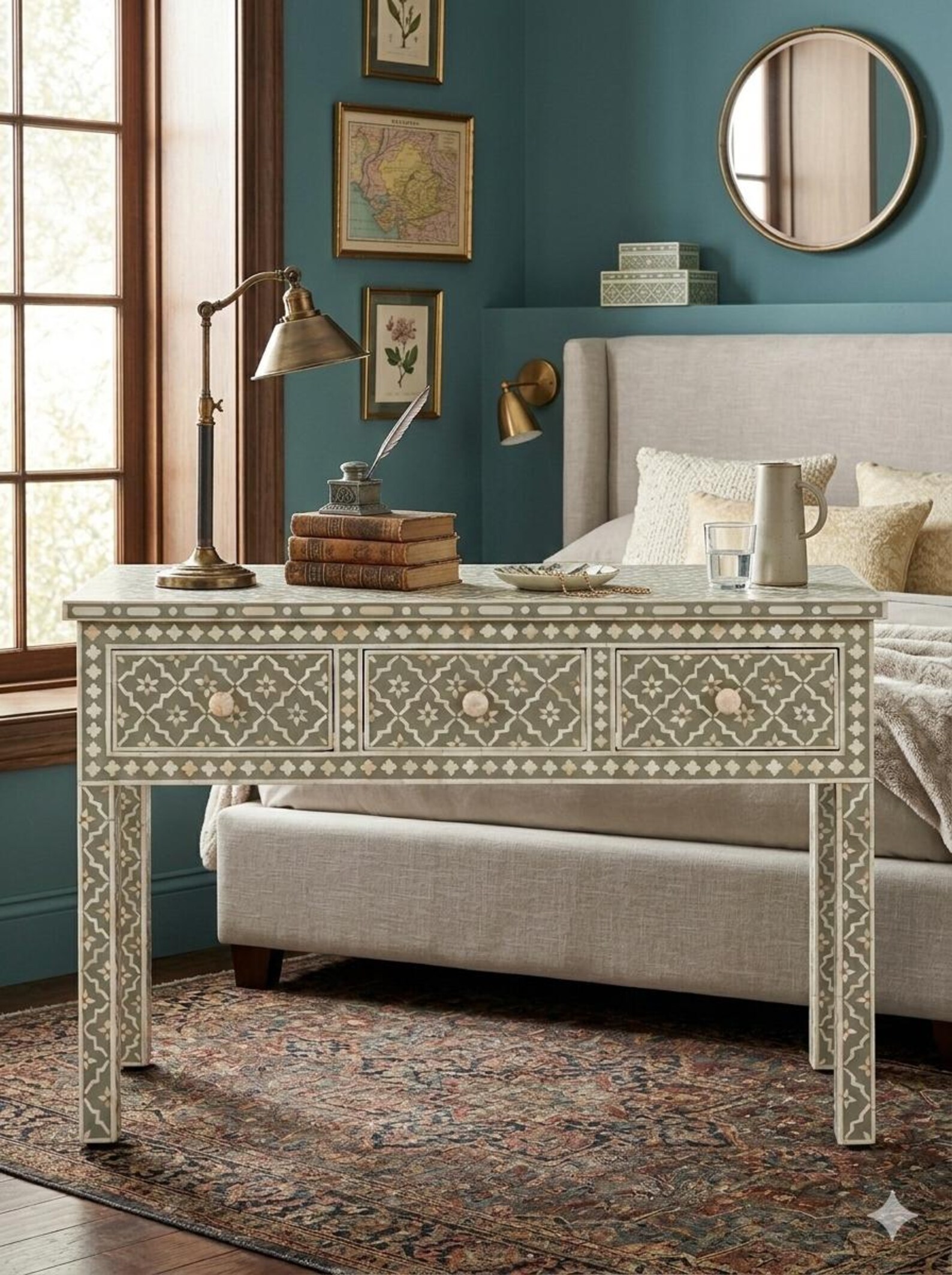 Handmade Bone Inlay Console Table: Modern Entryway Desk With Drawers ...