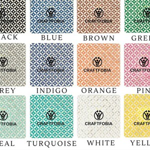 May include: A chart of 12 different colored squares with a geometric pattern. Each square has the word "CRAFTFOBIA" in white text and the color name in black text below the square.