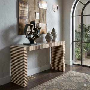 Custom Bone Inlay Console Table, Floral Wood Living Room Furniture, Bespoke Size Design