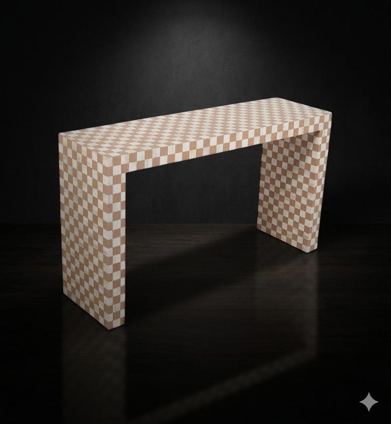 Handmade Checkered Bone Inlay Console Table – Moroccan U-shaped ...