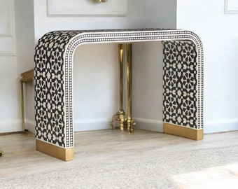 Handmade Bone Inlay Console Table: Arrow Pattern Mango Wood Desk