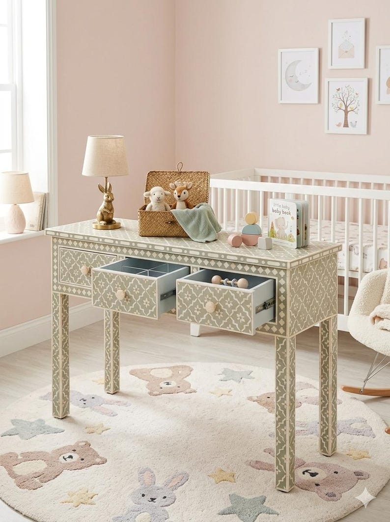 Handmade Bone Inlay Console Table: Modern Entryway Desk With Drawers ...