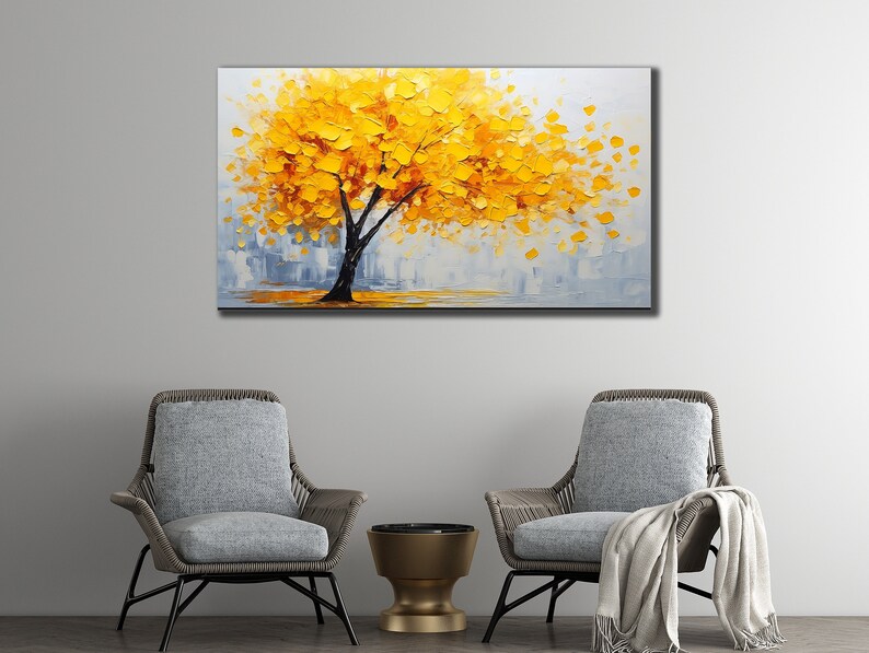 Large Yellow Tree Canvas Print Art Tree Canvas Painting Gold Etsy