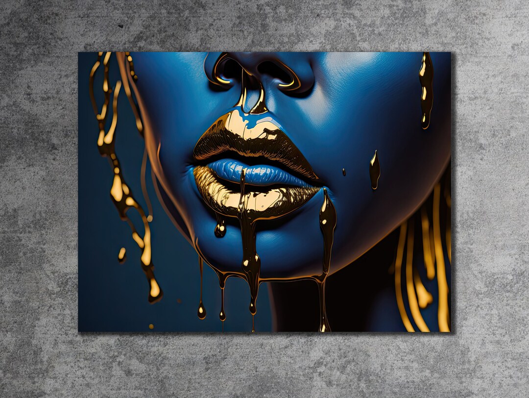 Blue&gold Woman Canvas Art Abstract Girl Wall Art Painting Etsy