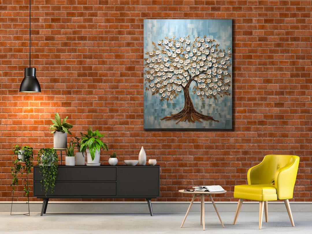 White&gold Tree Canvas Art Abstract Tree Wall Art Flowers Etsy