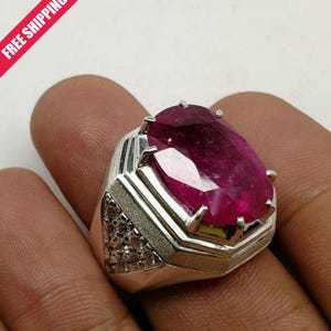 Glassfield Ruby Gemstone Ring, 925 Sterling Silver Men's Fancy Ring
