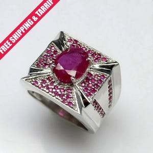 AAA Ruby Gemstone Ring, 3.5 Carats Gemstone Ring, Heavy 925 Sterling Silver Men's Ring, Anniversary Gift For Him