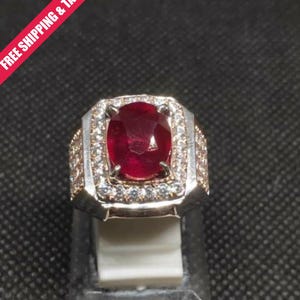 Glassfield Ruby Gemstone 925 Sterling Silver Men's Luxury Ring