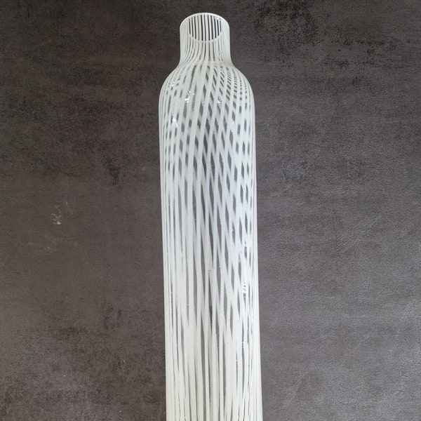 Tall, unique and elegant striped glass bottle vase with striking filigrana design