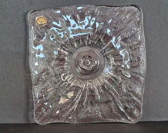 Rare brutalist bark glass 'Wild Oak' plate by Bagley: British mid century modern design
