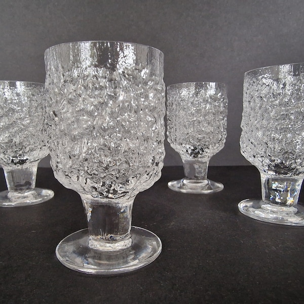 A set of 4 Whitefriars 'Everest' wine or sherry glasses designed by Geoffrey Baxter, pristine condition