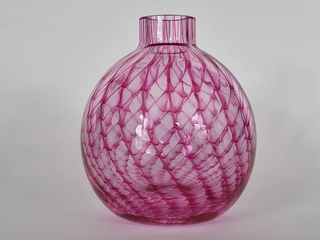 Pretty Pink Handblown Art Glass Posy Vase With Delicate Net Etsy