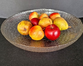 Arcoroc large spiral patterned glass bowl, bark or ice textured French mid-century modern design