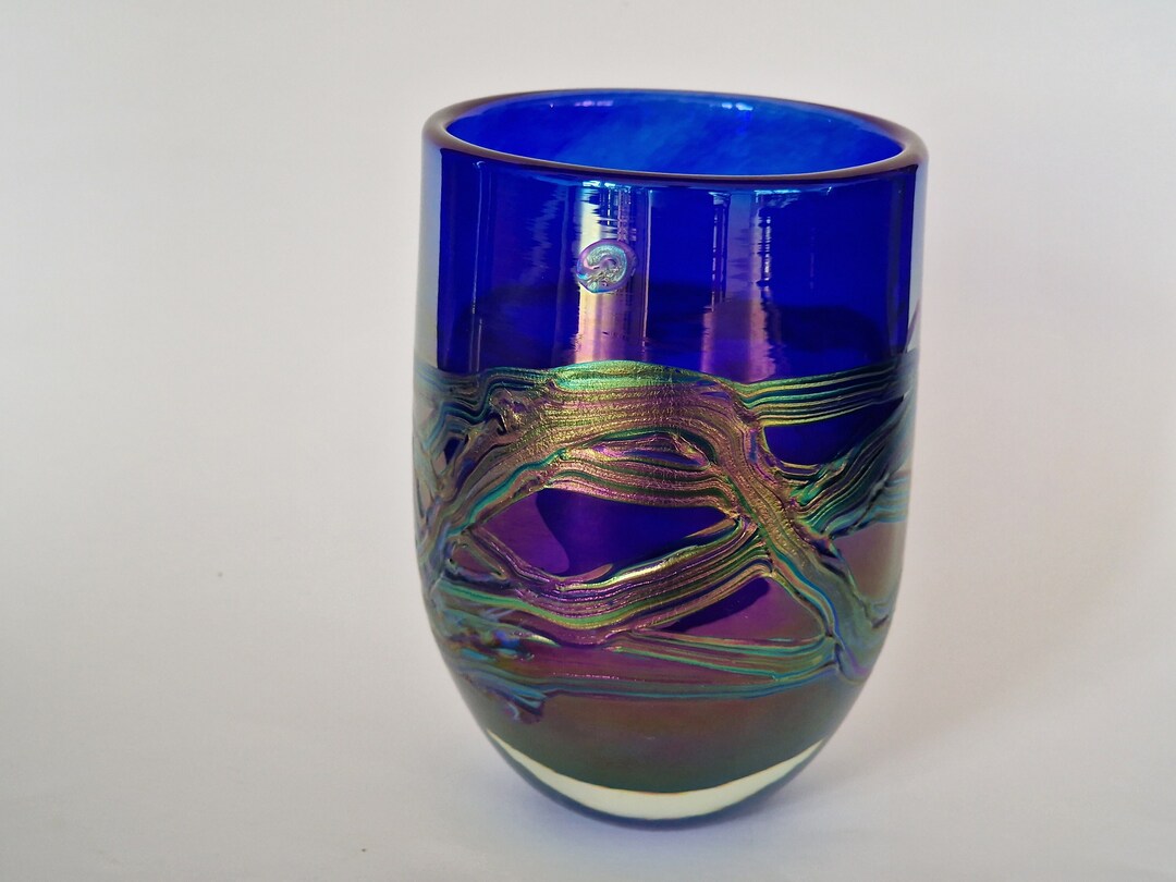 Phoenician Glass Malta Blue Studio/art Glass Vase With Etsy