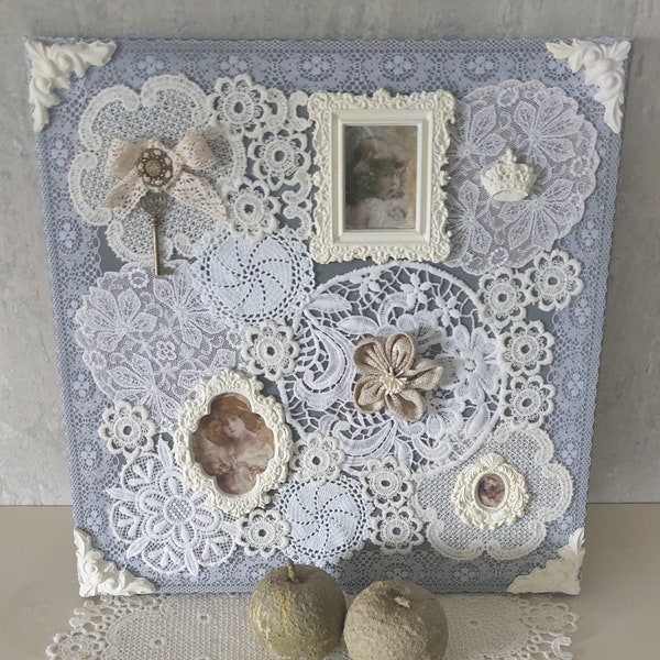 Bild mit Häkeldeckchen shabby Vintage Look