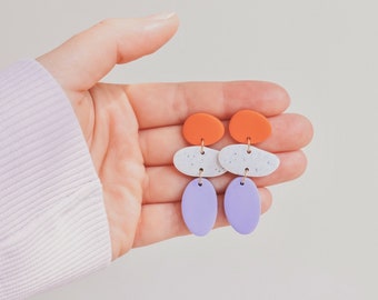 Orange-Lila Statement Ohrringe für farbenfrohe Styles | knallig bunter Polymer Clay Schmuck für den Winter | Weihnachtsgeschenk für Freundin