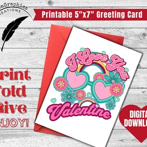I Love You Valentine Digital Printable Card - 5x7 Instant Download