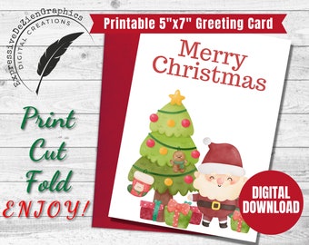 Digital Printable Christmas Holiday Card Merry Christmas Santa, Holiday Card Digital 5x7 Card