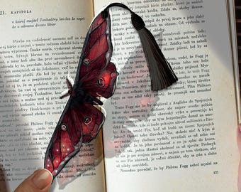 Red Luna Moth Stained Glass Bookmark, Gothic Moth Page Marker, Mystic Luna Moth acrylic art, Unique Custom Personalized Decor Gift Idea