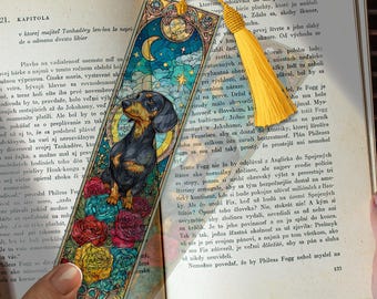 Dachshund Tarot Card Stained Glass Bookmark – Custom Handmade Bookmark PNG | Personalized Mystic Gift | Wiener Dog Page Marker for Readers