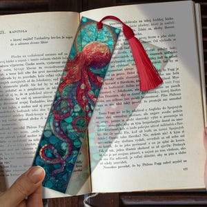 Kraken Octopus Stained Glass Bookmark – Mythical Sea Monster Gift | Bookmark SVG | Custom Bookmark Idea | Ocean Lover Reading Accessory Gift