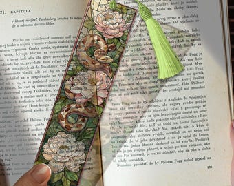 Ball Python Stained Glass Bookmark – Custom Handmade Bookmark PNG | Personalized Reptile Lover Gift | Unique Snake Page Marker for Readers
