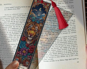 Tiger Tarot Card Stained Glass Bookmark – Custom Handmade Bookmark PNG | Personalized Mystic Gift | Fierce Jungle Page Marker for Readers
