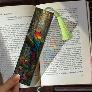 Fantasy Parrot Stained Glass Bookmark – Custom Bookmark SVG | Personalized Gift | Tropical Bird Bookmark Idea | Colorful Page Marker Gift