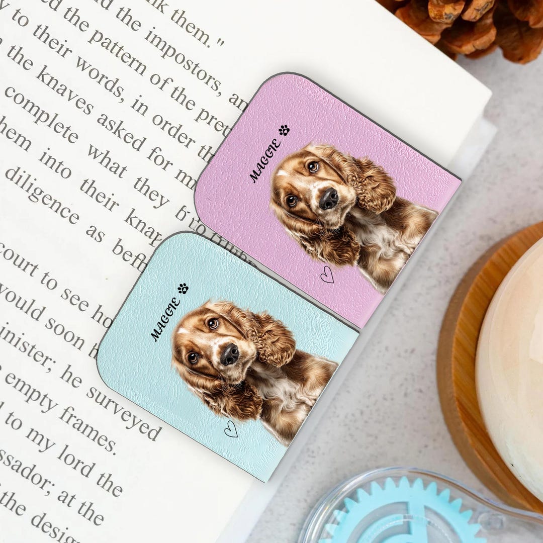 Personalized Cocker Spaniel Dog Leather Magnetic Bookmark | Faux ...