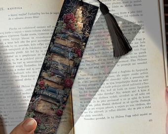 Gothic Books Stained Glass Bookmark – Custom Handmade Bookmark PNG | Personalized Dark Academia Gift | Spooky Page Marker for Book Lovers