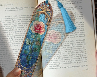 Rose Stained Glass Bookmark – Custom Handmade Bookmark PNG | Personalized Floral Gift | Romantic Botanical Page Marker for Book Lovers