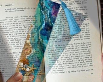 Stunning Beach Stained Glass Bookmark, Ocean Beach Page Marker, Coastal Sunset acrylic art, Unique Custom Personalized Decor Gift Idea