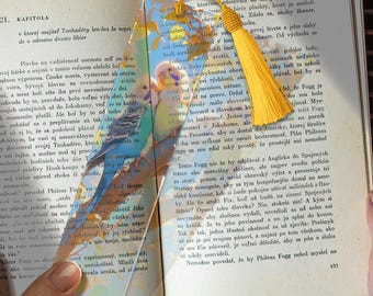 Budgie Couple Translucent Bookmark – Cute Bird Acrylic Bookmark Gift | Custom Bookmark Idea | Romance Fiction Reader Gift Page Marker Gift