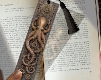 Steampunk Octopus Stained Glass Bookmark, Mechanical Octopus Page Marker, Vintage Steampunk acrylic art, Unique Custom Personalized Decor