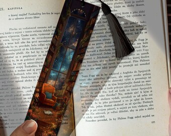 Starry Night Sky Reading Nook Stained Glass Bookmark – Custom Bookmark SVG | Personalized Gift | Cozy Page Marker for Book Lovers Gift Idea