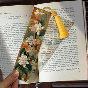 Jasmine Floral Stained Glass Bookmark, Botanical Jasmine Page Marker, Flower Jasmine acrylic art, Unique Custom Personalized Decor Gift Idea