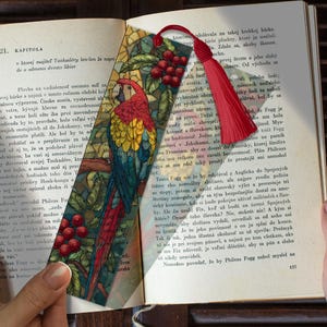 Tropical Macaw Stained Glass Bookmark – Custom Handmade Bookmark PNG | Personalized Bird Lover Gift | Colorful Jungle Page Marker for Reader