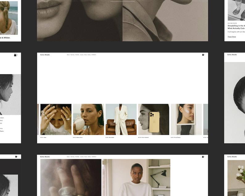 Redaktionell webbmall Squarespace 7.1 Minimal portfoliowebbplats Förfinad designstudiowebbplats Fotografwebbbyrå + Hel kurs bild 2