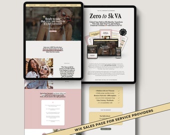 Plantilla de página de ventas premium para coaches, asistentes virtuales, cursos de coaching, página de destino de Wix, plantilla rosa para crear cursos, lanzamiento de cursos, embudo de ventas, agosto