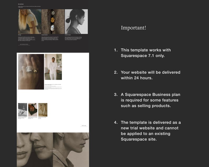 Redaktionell webbmall Squarespace 7.1 Minimal portfoliowebbplats Förfinad designstudiowebbplats Fotografwebbbyrå + Hel kurs bild 15