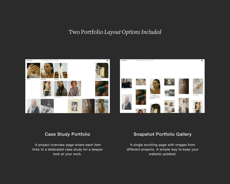 Redaktionell webbmall Squarespace 7.1 Minimal portfoliowebbplats Förfinad designstudiowebbplats Fotografwebbbyrå + Hel kurs bild 8