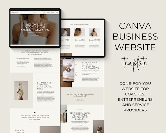 Minimal Canva Website Template, Beige Aesthetic Business Website for Entrepreneurs, Coaches, Course Creators, VAs, One Page Website, Sofi