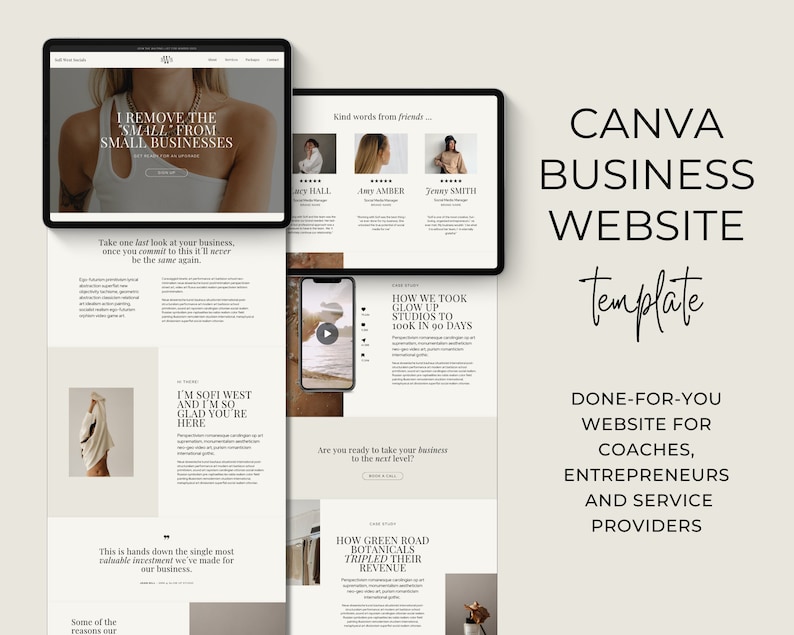 Editable Minimal Canva Website Template Beige Aesthetic Business Website for Entrepreneurs