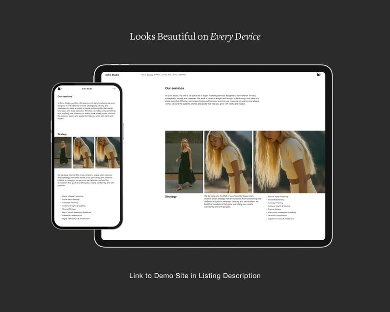 Redaktionell webbmall Squarespace 7.1 Minimal portfoliowebbplats Förfinad designstudiowebbplats Fotografwebbbyrå + Hel kurs bild 7