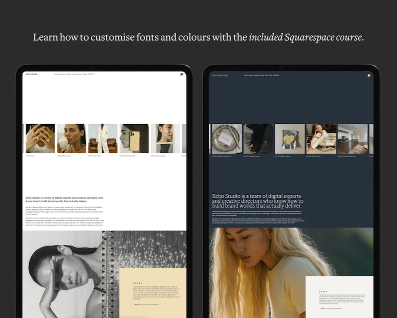 Redaktionell webbmall Squarespace 7.1 Minimal portfoliowebbplats Förfinad designstudiowebbplats Fotografwebbbyrå + Hel kurs bild 10